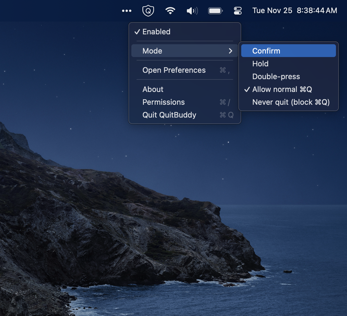 QuitBuddy menu bar companion screenshot
